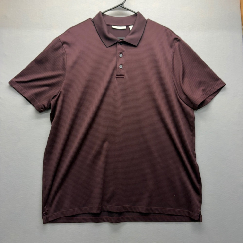 Perry Ellis Portfolio Polo Micro Stripe Mens XL Burgundy Golf Shirt